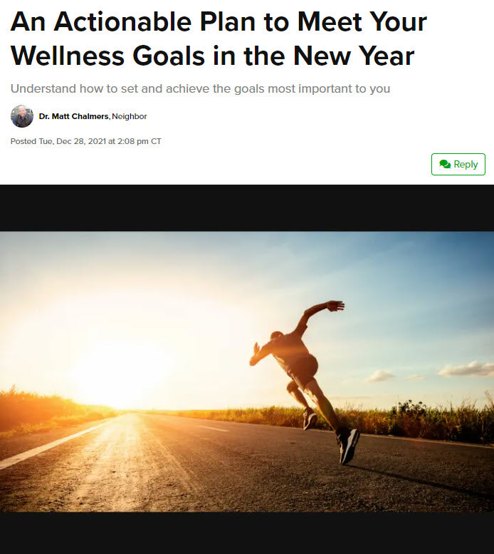 An Actionable Plan to Meet Your Wellness Goals in the New Year - Published on Patch.com